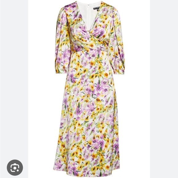 Maggy London Floral Midi Dress in Soft White Light Rust Size 6 - Picture 9 of 10